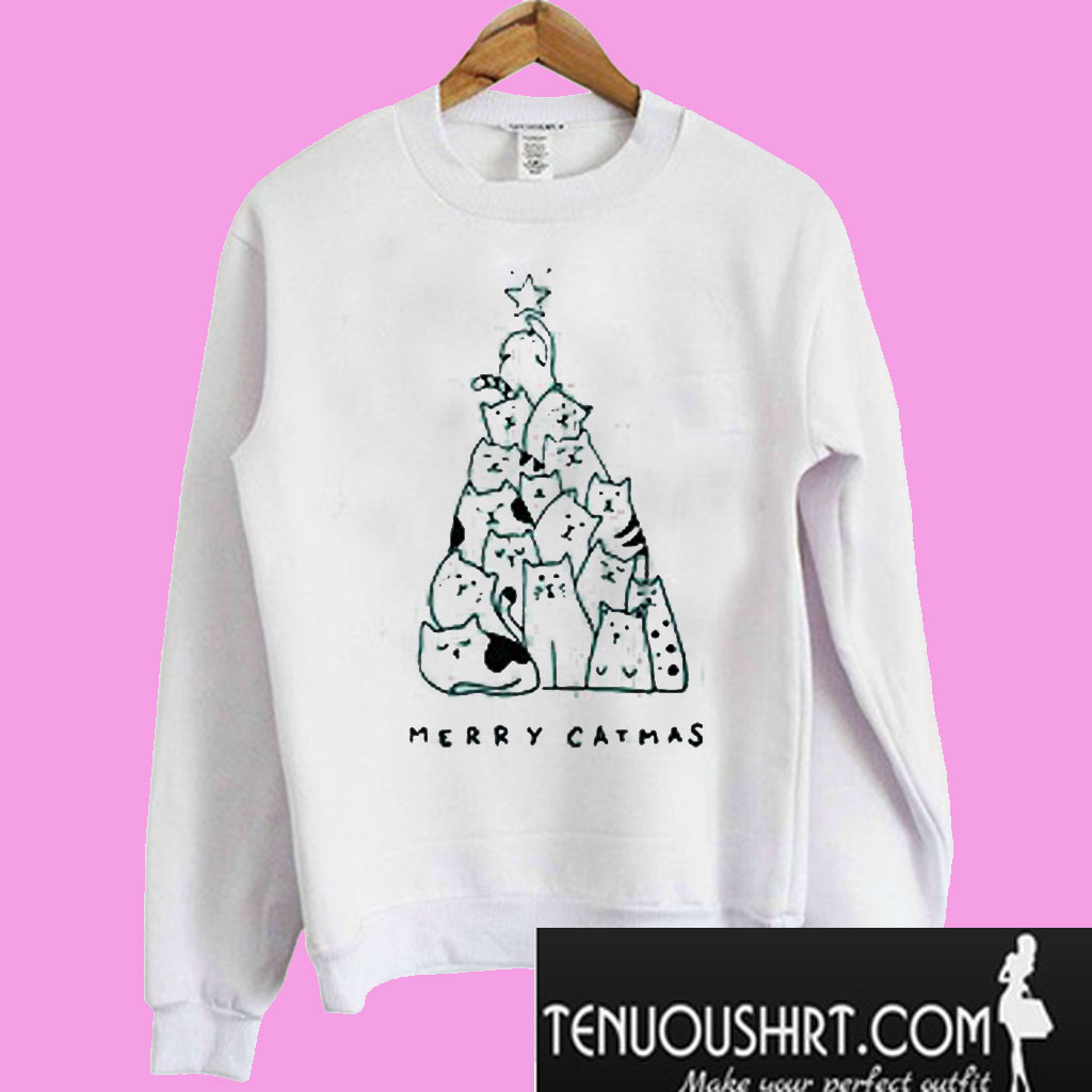 cat christmas tree sweatshirt