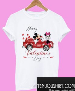 Happy Valentine’s Day Mickey And Minnie Mouse With Heart Car T-Shirt