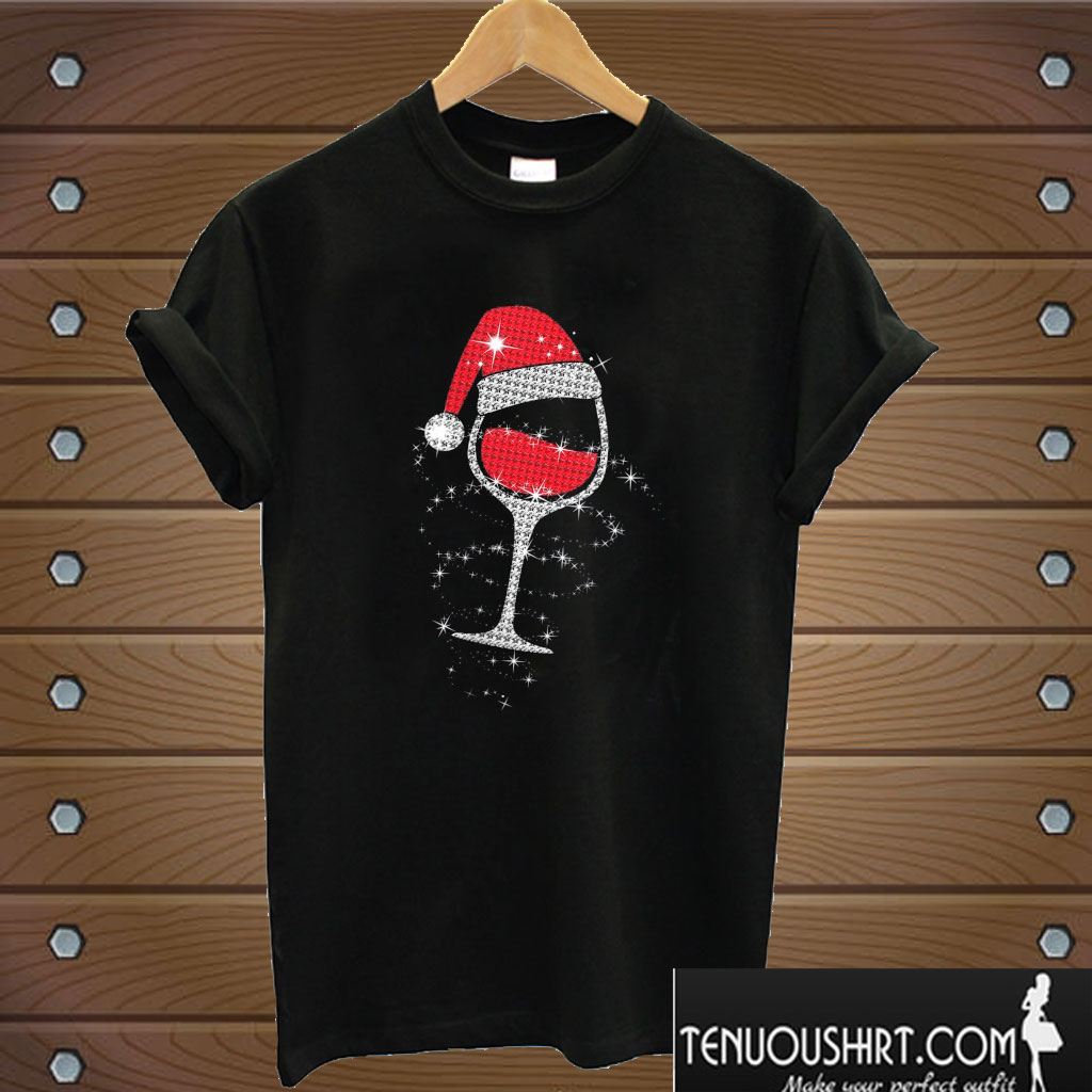 shirt with wine glass and santa hat